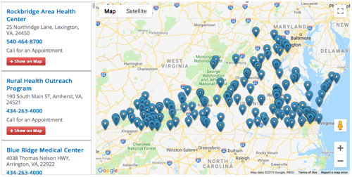 map of application assisters in Virginia